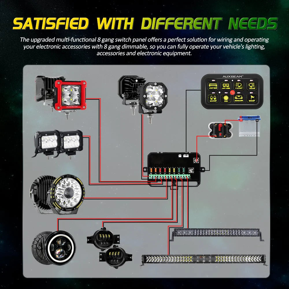 AR-800 MULTIFUNCTION RGB SWITCH PANEL WITH BLUETOOTH CONTROLLED & 47 INCH EXTENSION CABLE(OPTIONAL) FOR JEEP