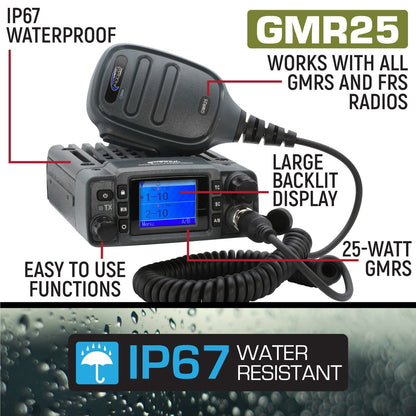 Jeep Radio Kit - GMR25 Waterproof GMRS Mobile Radio and GMR2 Handheld